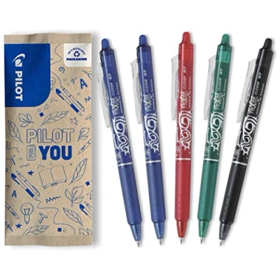 Afbeelding van PILOT Frixion Ball Clicker, intrekbare balpen, uitwisbaar, met thermogevoelige inkt, navulbaar, ergonomische rollerbalpen, 2 x blauw, zwart, rood, groen, middelgrote punt, 5 stuks