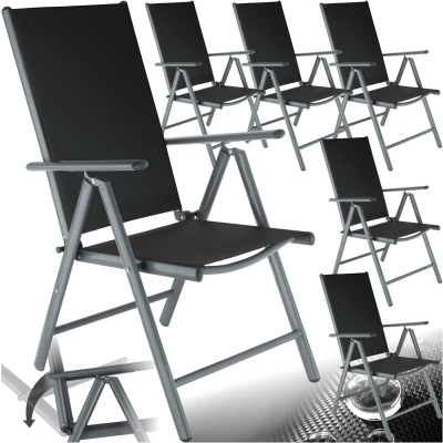 Afbeelding van tectake® 6 stuks tuinstoelen 7 standen Inklapbaar Aluminium frame Textileen zitting en rugleuning antraciet 404366