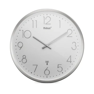 Afbeelding van Mebus 19776 Wandklok Zendergestuurd 25 cm x 4 Zilver Slepend uurwerk (geluidsloos)