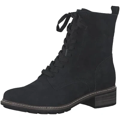Afbeelding van Tamaris Enkellaarsjes met plateauzool, Dames, Maat: 37, Navy Nubukleer