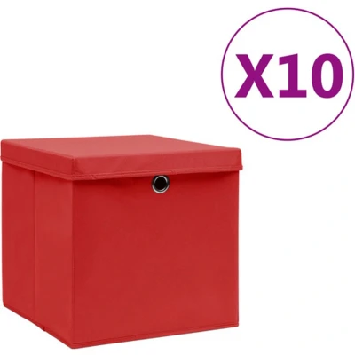 Afbeelding van Opbergboxen met deksel 10 st 28x28x28 cm rood