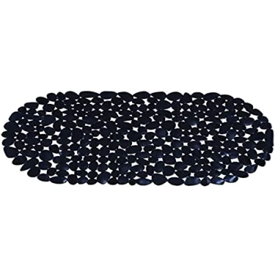 Afbeelding van MSV Douche/bad anti slip mat badkamer pvc zwart 35 x 68 cm zuignappen steentjes motief