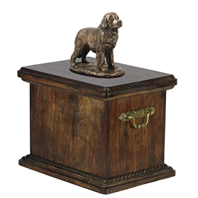 Afbeelding van Elegante urn hond voor de as van een Newfoundland met beeldje