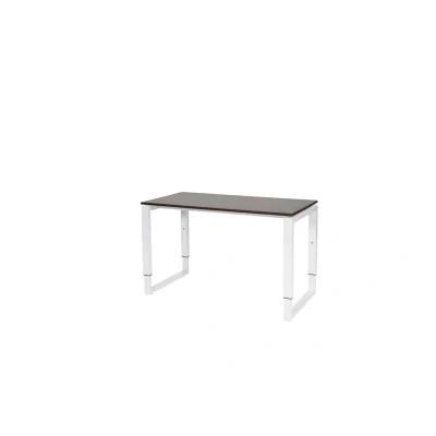 Afbeelding van Domino Plus bureau, hoogte instelbaar (62 85cm) met 120x60cm &#039;zwevend&#039; logan eiken 25mm blad en wit (RAL9010) O poot frame