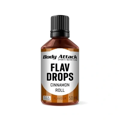 Afbeelding van Body Attack Flav Drops®, 50 ml, cinnamon rol, aromadruppels voor levensmiddelen, suikervrije flavour druppels zonder calorieën, veganistisch en kwaliteit, Made in Germany