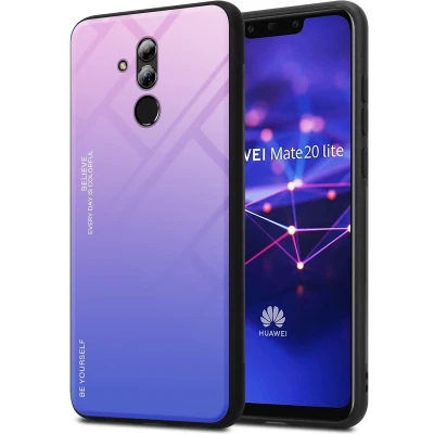 Afbeelding van Cadorabo Hoesje geschikt voor Huawei MATE 20 LITE in ROZE BLAUW Tweekleurige beschermhoes van TPU silicone Case Cover en achterzijde gehard glas