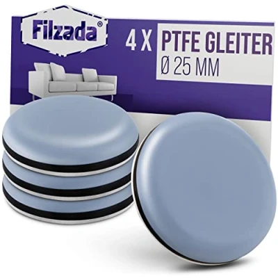 Afbeelding van Filzada® 4 stuks teflon glijders zelfklevend Ø 25 mm (rond) professionele meubelglijders PTFE (teflon)