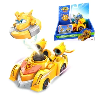 Afbeelding van Super wings Spinning Golden Boy &amp; Vehicle 2 modi: Draaimodus of voertuig Battle Pop Transform Action Figuren Speelgoed voor 3, 4, 5, 6, 7, 8 jaar, cadeau kinderen