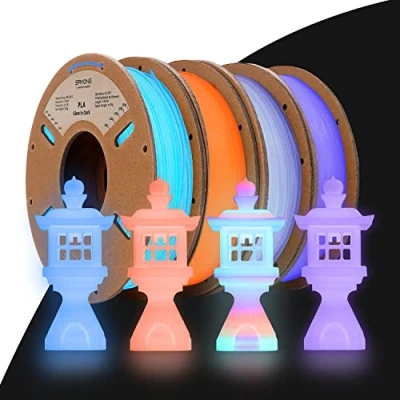 Afbeelding van ERYONE PLA Filament Glow in the Dark 1,75 mm, 3D printerfilament voor printers 250 g spoelen 4 kleuren, veelkleurig/paars/oranje rood/blauw