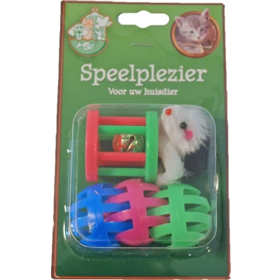 Afbeelding van Kattenspeelgoed blisterpak 1 klos 3 ballen en bontmuis Gebr. de Boon