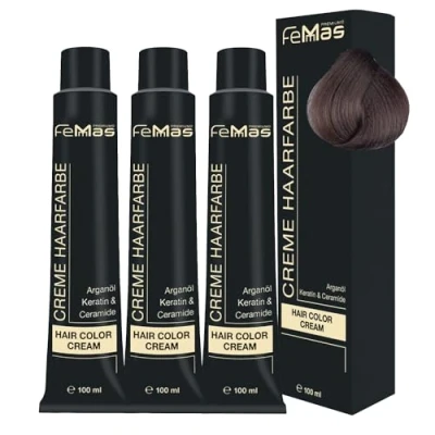 Afbeelding van FemMas Professionele blonde haarverf voor asblond 7.1 haar met verzorgende arganolie, keratine en ceramide, als permanente kleuring of haarkleurmiddel, 3 x 100 ml