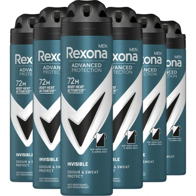 Afbeelding van 6x Rexona Men Deodorant Spray Advanced Protection Invisible 150 ml