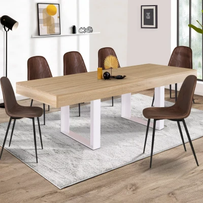 Afbeelding van Table à manger extensible PHOENIX 6 10 personnes bois et blanc 160 200 cm