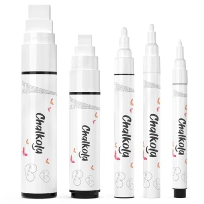 Afbeelding van Chalkola 5 witte krijtstiften voor schoolbord en ramen, van 1 mm fijn tot 15 dik, ideaal als krijtstift, krijtmarker, foliestift, glaskleurpotloden vensterstiften