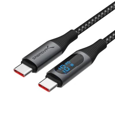 Afbeelding van SABRENT USB C naar oplaadkabel met Smart Display, 2 m lang, E Marker chip, 100 W opladen en 480 Mbps gegevensoverdrachtssnelheden, voor laptops, smartphones,