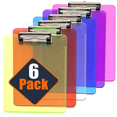 Afbeelding van KAHEIGN Set van 6 klemborden transparant A4 kunststof met metalen klem en ophangdoos, robuuste papierhouder, formaat (31,5 x 22,5 cm)