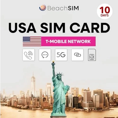 Afbeelding van beachSIM USA SIM kaart Onbeperkte 5G gegevens, oproepen en teksten Hotspot voor maximaal 10 apparaten simkaart gebruikt T Mobile netwerk Werkt op iOS Android