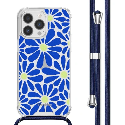 Afbeelding van iMoshion Hoesje Geschikt voor iPhone 13 Pro met Koord Design Meerkleurig / Cobalt Blue Flowers Connect