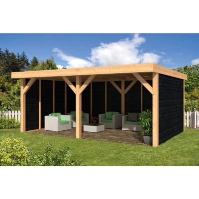 Afbeelding van Lariks Douglas overkapping Dalfsen met zwarte wanden DHZ bouw 600x300cm