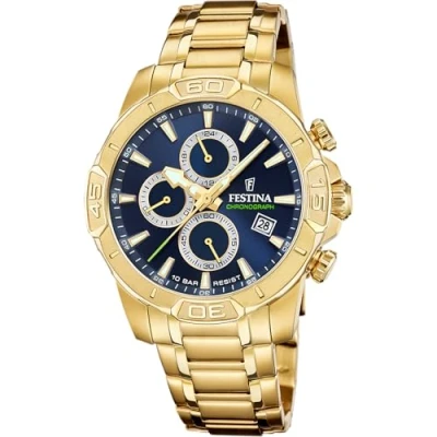 Afbeelding van Festina F20705/5 Heren Horloge Chronograaf Mineraalglas Roestvrijstaal/Leer Quartz Gesp 10 ATM (zwemmen)