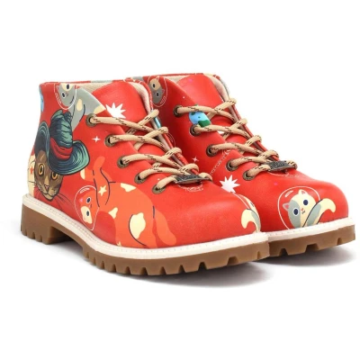 Afbeelding van Goby Playful Paws Dames Enkellaarzen Vegan Leer Handgemaakt Dieren en Bloemen Design Maat 42