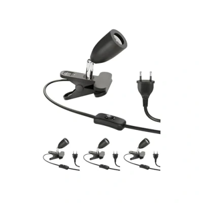 Afbeelding van ledscom.de 4 stuks LIK klemlamp, schakelaar, mat zwart, 1 x E27 max. 60 W