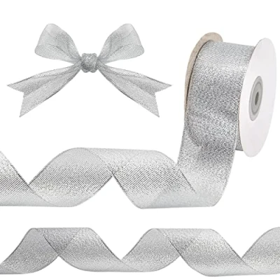 Afbeelding van Belle Vous Kerstlint 10 m x 63 mm breed glitter sneeuwvlok voor kerstboomversiering (zilver lint 2)