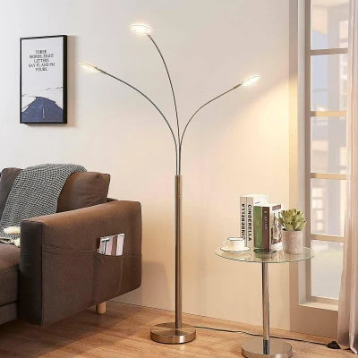 Afbeelding van Lindby LED vloerlamp 31lichts metaal, glas H: 167.5 cm mat nikkel, wit Inclusief lichtbronnen