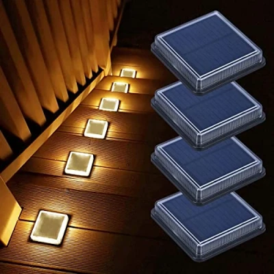 Afbeelding van Lacasa 4 stuks zonnelampen voor buiten, tuin, vloer, warmwit, 3000 K, 50 lm, led, brugverlichting op zonne energie, waterdicht, IP68, auto aan/uit, verlichting paden, tuintreden, terras, trap,