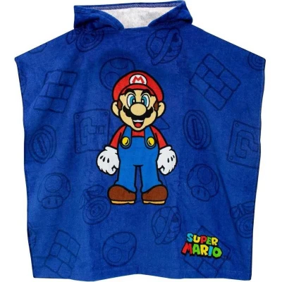 Afbeelding van Super Mario Poncho Badponcho Handdoek Sneldrogend Blauw 50 x 100 cm (uitgevouwen) One Size (ongeveer 2 6 jaar)