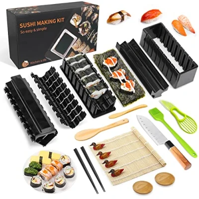 Afbeelding van MLRYH Sushi Maken Kit Maker Set voor Beginners 20 Stuks Plastic Premium Tool Rijst Roll Mold Vormen, DIY Prefect Thuis Tool.