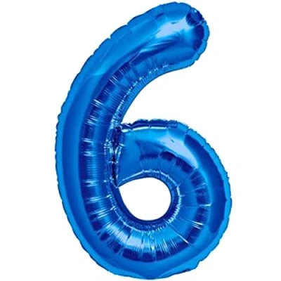 Afbeelding van Luchtballon 6 jaar verjaardag nummer reuzenballon metallic blauw XXL 100 cm decoratie jongens lucht of helium