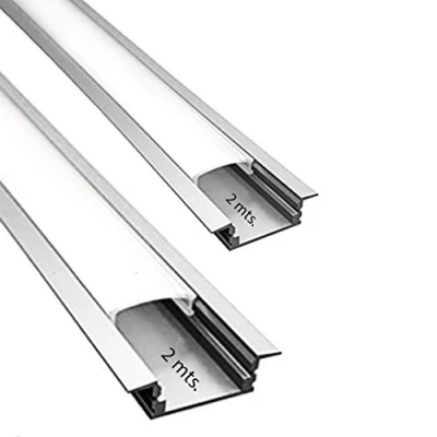 Afbeelding van Aluminium profiel voor ledstrip met ondoorzichtige diffuser, 4 meter inbouw, omega koelstrip in 2 m strips, kanaal montagebeugel, eindkappen