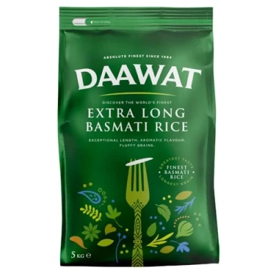Afbeelding van Daawat Extra Lange Premium Basmati Rijst, 5kg + Gratis Biryani Saus