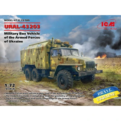 Afbeelding van 1:72 ICM 72709 Ural 43203 Military Box Vehicle of the Armed Forces Ukraine Plastic Modelbouwpakket