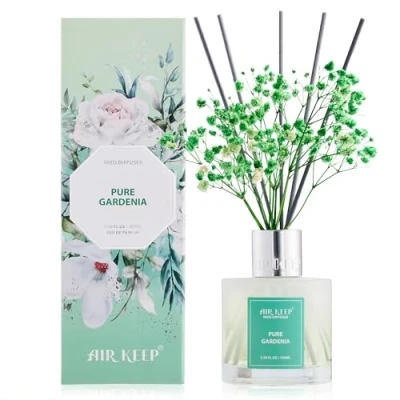 Afbeelding van Airkeep Gardena Pure Geurverspreider met 8 staafjes, diffuser, parfum, decoratie voor slaapkamer, woonkamer, badkamer, kantoor, 100 ml