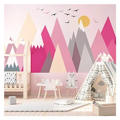 Afbeelding van Muurtattoo Kinderen Decoratie Babykamer Muurstickers Scandinavische Reuzen Bergen Scandinavië Matika H60 x 115 cm