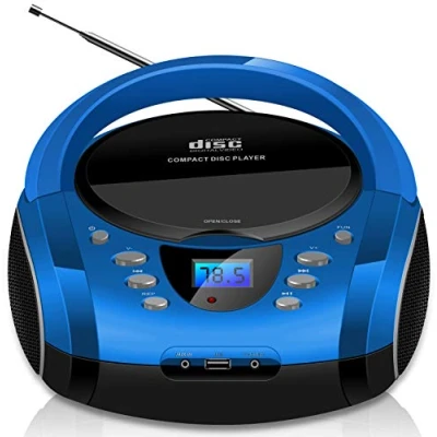 Afbeelding van Boombox Draagbare CD/CD R USB FM radio, AUX IN ingang, hoofdtelefoonaansluiting, kinderradio, CD stereo installatie, compact systeem (kobaltblauw)