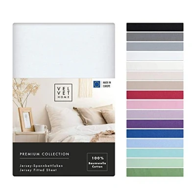 Afbeelding van VelvetHome Hoeslaken, 90 x 190 200 cm, katoen, 100% zacht, 165 g/m², gemaakt in de EU, perfecte hoes voor matrassen hoogwaardige kwaliteit, jersey hoeslaken met elastische band,