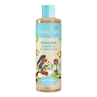 Afbeelding van Childs Farm Shampoo voor kinderen, biologische aardbei en munt, alle haartypes, ontwart verzorgt, geschikt droge, gevoelige eczeemgevoelige huid hoofdhuid, 500 ml