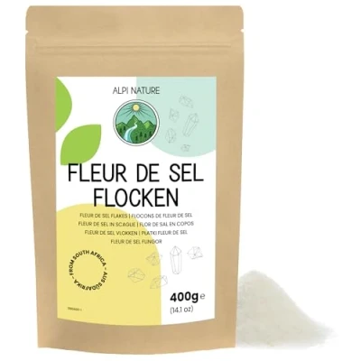 Afbeelding van Fleur de Sel Flocons 400g par Alpi Nature, Cristaux Mer 0.5 2mm d&#039;Afrique du Sud pour la Cuisine Gourmet