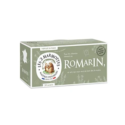 Image de Les 2 Marmottes Infusion BIO Romarin 30 Sachets Saveurs Méditerranéennes Bien Être Et Relaxation Gamme Pour Le Plaisir Des Papilles Made In France Sans arômes ajoutés 45g