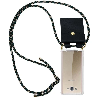 Afbeelding van Cadorabo Hoesje geschikt voor Samsung Galaxy J7 2015 in CAMOUFLAGE Silicone Mobiele telefoon ketting beschermhoes met gouden ringen, koordriem en afneembare etui