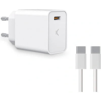 Afbeelding van Wandlader + USB Kabel C KSIX Wit 20W