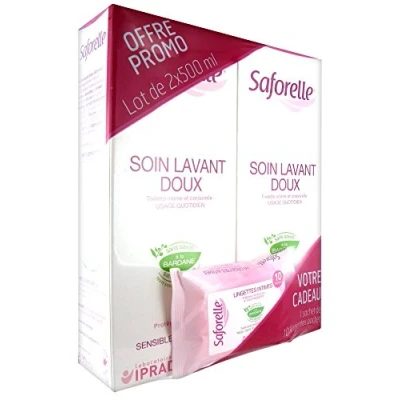 Afbeelding van Saforelle Zachte wasverzorging, 2 x 500 ml + 1 zakje intieme doekjes