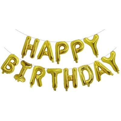 Afbeelding van Happy Birthday Folie Ballon Slinger Feestversiering Decoratie Goud