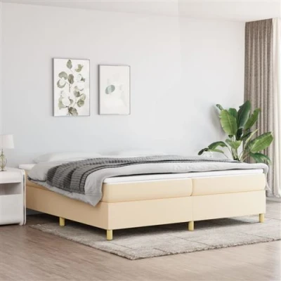 Image de vidaXL Lit à sommier tapissier avec matelas Crème 200x200 cm Tissu