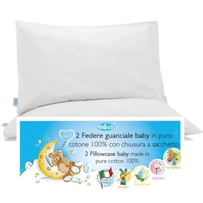 Afbeelding van 4BABIES Kussensloop 40 x 60 cm voor kinderen Set van 2 kussenslopen babybed en bed 100% puur katoen Made in Italy Envelop sluiting Oeko Tex gecertificeerd Beddengoed