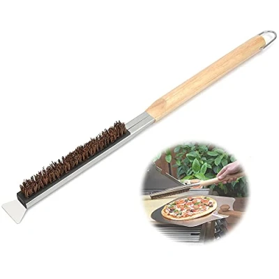 Afbeelding van Pizzaovenborstel, pizzasteen reinigingsborstel met schraper, grillreinigingsgereedschap houten handvat, pizzasteenborstel, keukenoven accessoires, borstel