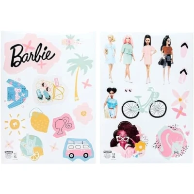 Afbeelding van Paladone Gepersonaliseerde muurstickers met officiële licentie Barbie voor de kinderkamer, herbruikbaar, wanddecoratie speelkamer, inclusief iconische vrienden, brieven,